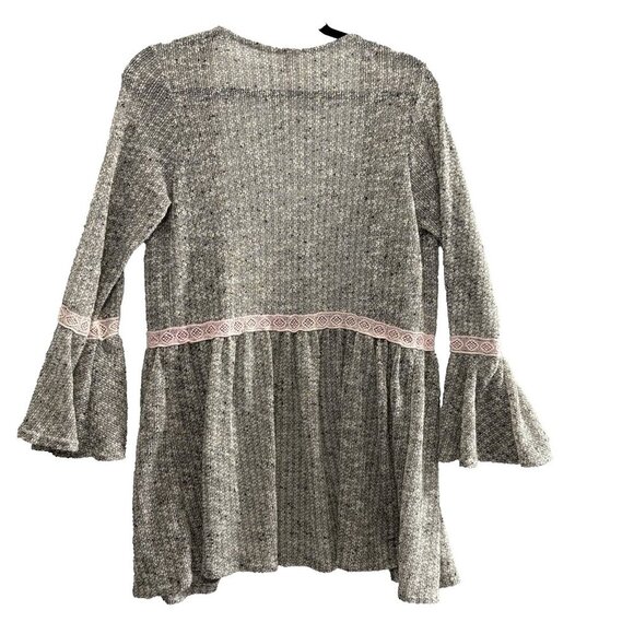 MAUVE Women Open Front Sweater Size M Gray Pink Lace Bell Sleeves Casual 21-6 - Picture 2 of 12